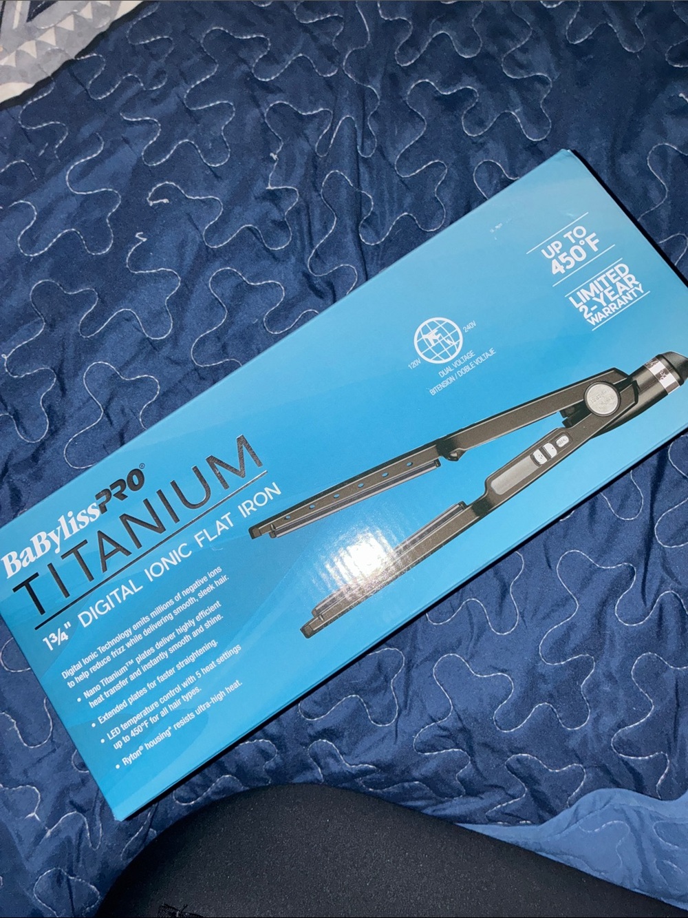BaByliss Pro Titanium Hair Straightener - Black and Blue Packaging